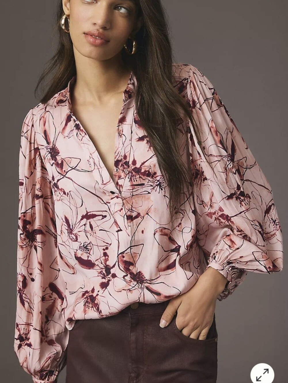 By Anthropologie Pleated-Sleeve Henley Boho Blouse